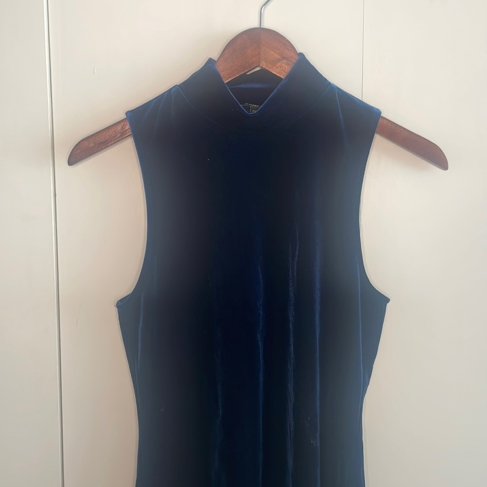 Express Dark Blue Velvet Mock-neck Tank